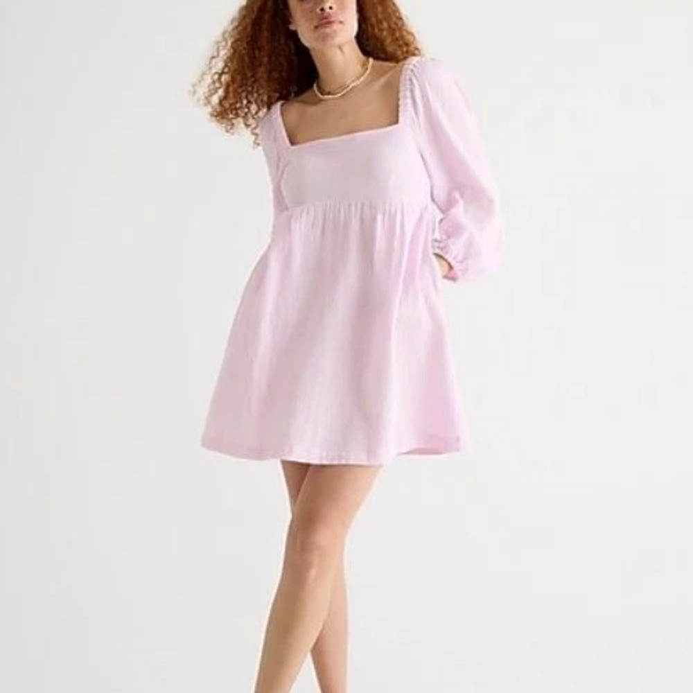 Square Neck Puff Sleeve Mini Dress in Light Pink
